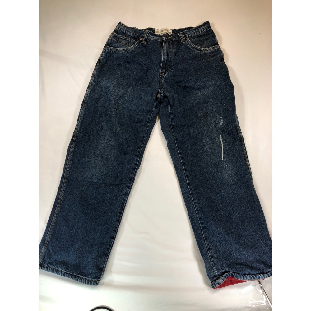 Faded Glory Mens Fleece Lined Carpenter Jeans Dark Wash Blue 32x32 Utility Work